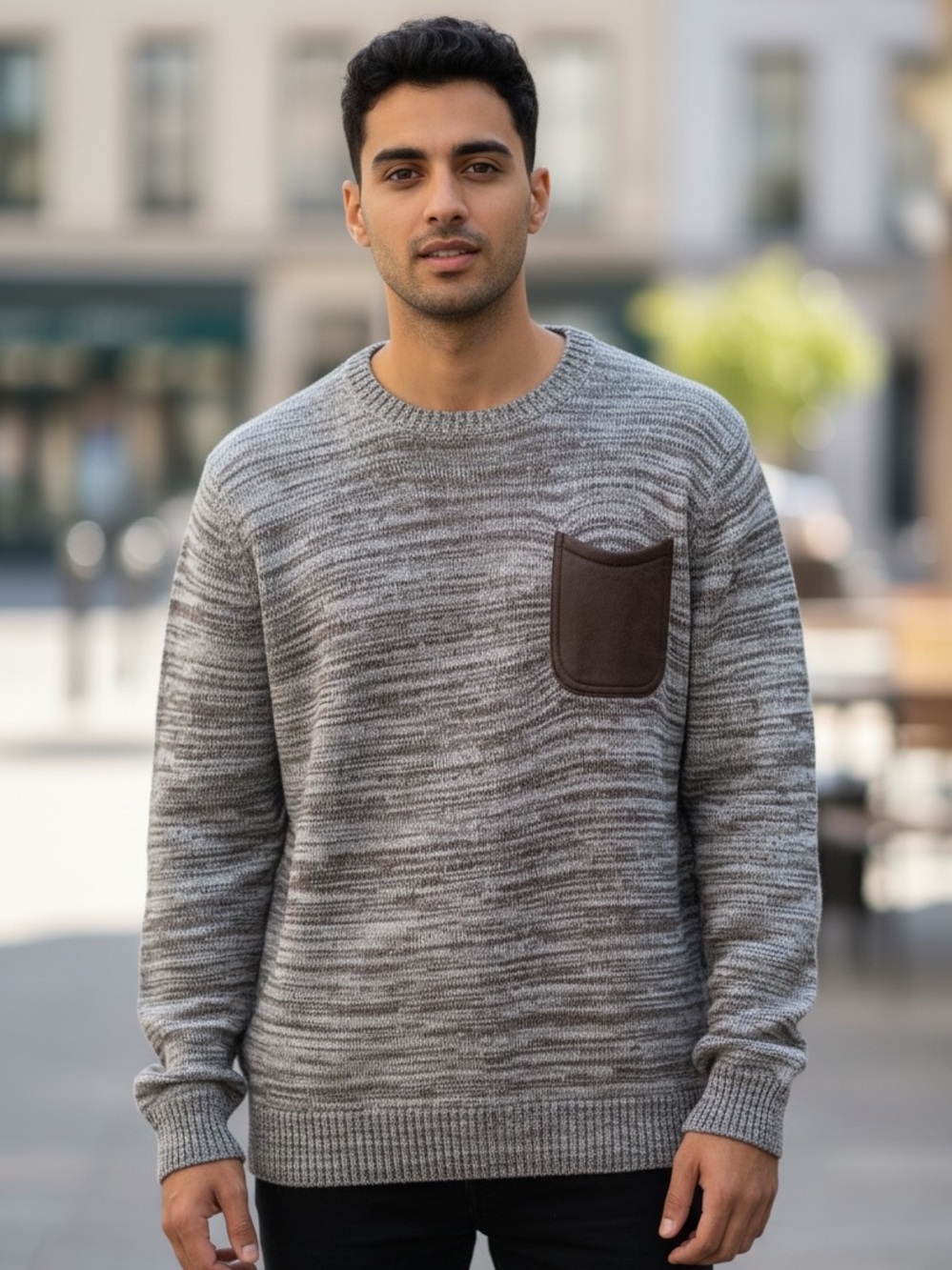 Retrofit Men’s Knit Pullover Sweater with Contrasting Pocket